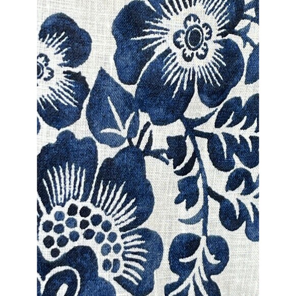 Chicos 100% Linen No Iron Floral Stamp Print Ink Blue 1.5 Button Up Blouse M 10 - Picture 3 of 9